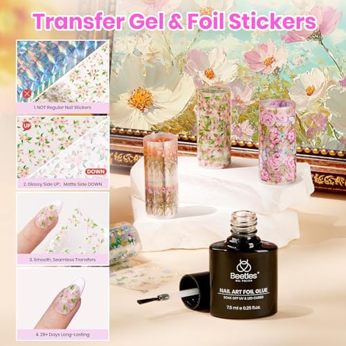 Beetles Gel Nail Polish Set with Base Top Coat Foil Glue Floral Gel Polish
