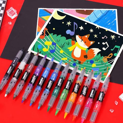 Dual Tip Acrylic Paint Markers Pens 12 Assorted Colors
