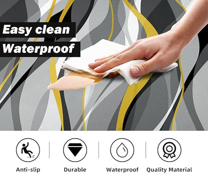 Kitchen Mats for Floor Modern Abstract kitchen rugs Grey and Yellow Stripe Anti Fatigue Kitchen Mats Waterproof Floor Mats Cushioned Non
