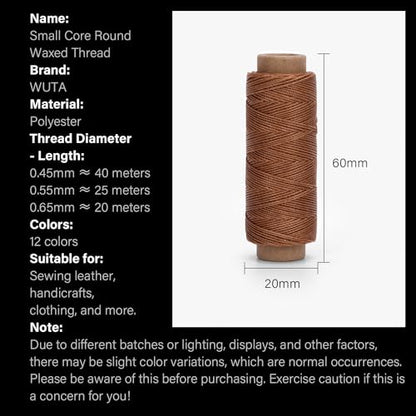 Leather Waxed Thread Round Polyester Sewing Threads Leather Craft Hand Stitching Line DIY Bracelet Thread Repair Work Cord with 12 Pcs Needles and Storage Bag (12 Count)