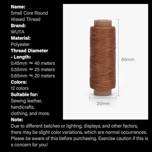 Leather Waxed Thread Round Polyester Sewing Threads Leather Craft Hand Stitching Line DIY Bracelet Thread Repair Work Cord with 12 Pcs Needles and Storage Bag (12 Count)