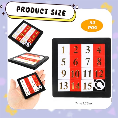 32 Pcs 15 Number Puzzles 2.8 Inch Number Sliding Puzzle Pocket Size Slide Puzzle Brain Teaser Puzzles for Kids Teens Adults School Rewards Party Favors Gift Bag Fillers (32 Count)