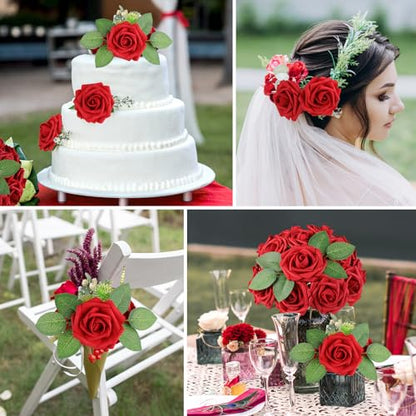 Red Rose 100pcs Real Looking Artificial Flowers w
