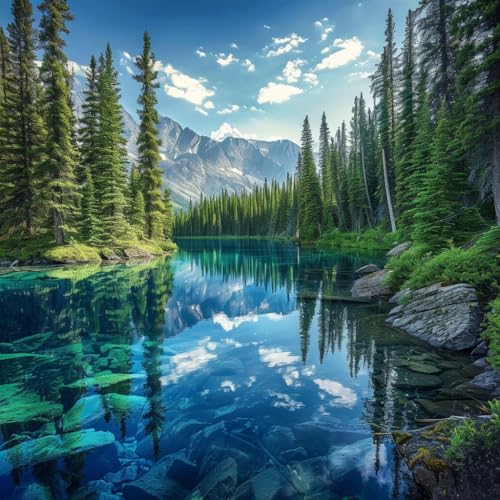 14ct Counted Cross Stitch Kits for Adults Mountains Trees Lake Printed Stamped Cross Stitch Patterns Kits Cross Stitch Supplies