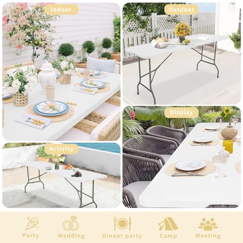 Set of 2 Folding Table 6 FT Lightweight Camping Table White Portable Plastic Rectangular Outdoor Dining Table Steel Legs Fold (2 Count)