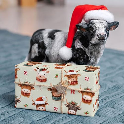 Highland Cow Christmas Wrapping Paper Sheet (30 Sq Ft)