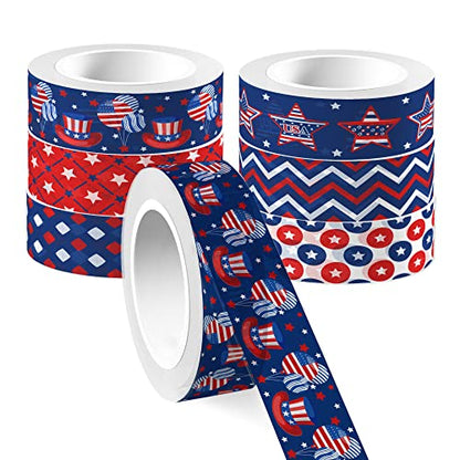 Washi Tape 12 Rolls Washi Tape Set Patriotic Packing Tape American Flag Washi Masking Tape Decorative Paper Stickers Decorative Tape for Gifts Wrapping DIY Art Crafts (12 Count)
