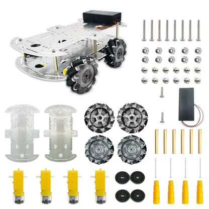 DIY Mecanum Wheel Car Kit with Metal Chassis and TT Motor Smart Robot 4WD Omnidirectional Car Programming Kit with Speed Encoder for Arduino