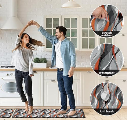 Kitchen Mats for Floor Modern Abstract kitchen rugs Grey and Orange Stripe Anti Fatigue Kitchen Mats Waterproof Floor Mats Cushioned Non (1295.5 sq inches)