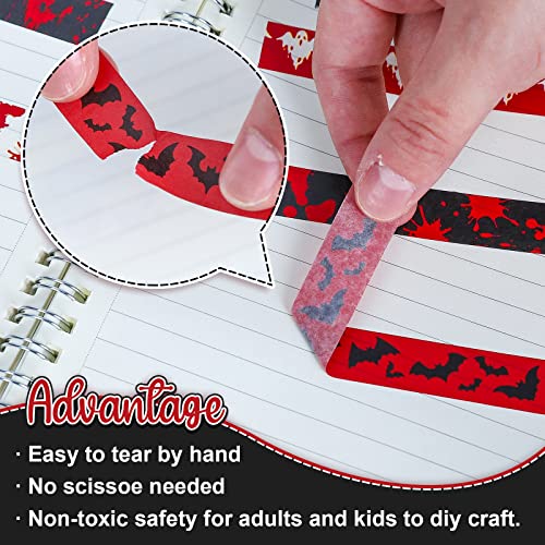 12 Rolls Halloween Bloody Washi Tapes Blood Spatter Spooky Bloodstain Skull Ghost Masking Tapes 15mm Scary Bloody Washi Tape Set for Scrapbook Journal DIY Craft Gift Wrapping (12 Count)