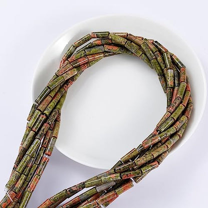 Natural Unakite Cylinder Tube Beads 4x13mm 38cm (28 Count)