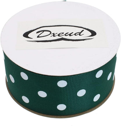 Polka Dot Grosgrain Ribbon 25 Yard Each Roll 100% Polyester (1/1-2", Dark Green) - Crafty Corner