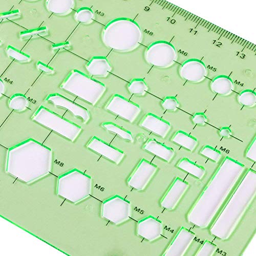 11 Pieces Geometric Drawings Templates Stencils Plastic Measuring Template Rulers Clear Green Shape Template for Drawing Engineering Drafting Building School Office Supplies (11 Count)