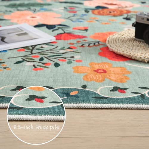 Area Rugs 8x10 Rug for Living Room Clearance Washable Boho Area Rug Non Slip Floral Vintage Low Pile Large Rug for Living Room