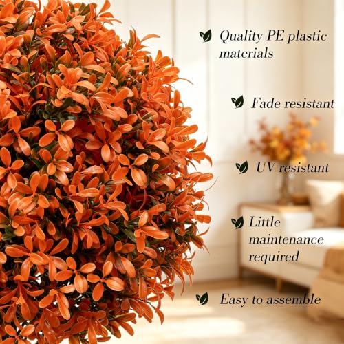 2Pack Fall Artificial Boxwood Topiary Plant Outdoor Porch Decor (2 Count)