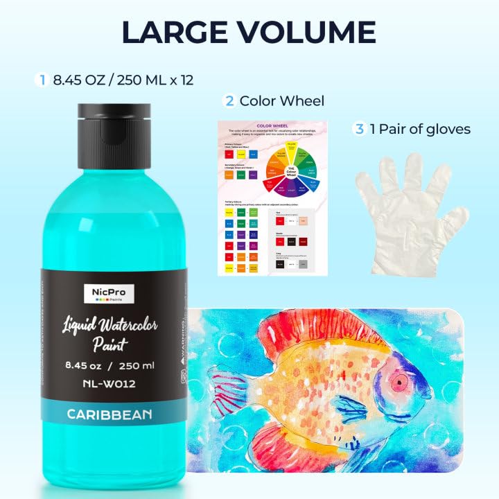 12 Colors Liquid Watercolor Paint Set (101.4 Fl Oz)