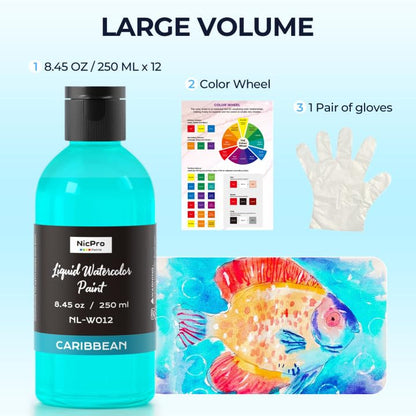 12 Colors Liquid Watercolor Paint Set (101.4 Fl Oz)