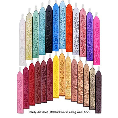 26Pcs Antique Sealing Wax Sticks with Wicks for Postage Letter Retro Vintage Wax Seal Stamp (26 Count)