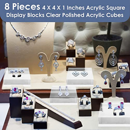 8 Pcs Acrylic Display Block Clear Cube 4 x 4 x 1 Inch