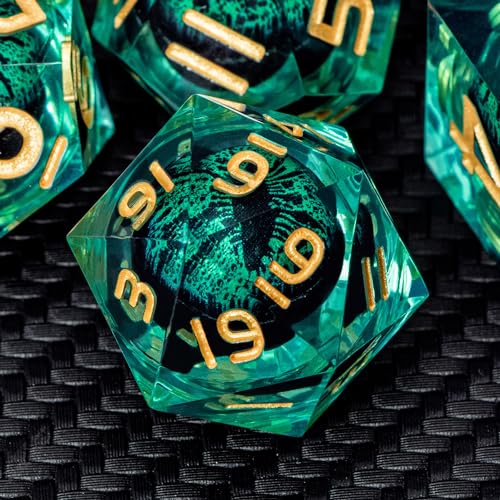 Dragon Eye Dice Liquid Core DND Dice Green Sharp Edged Dice Set with Gift Box