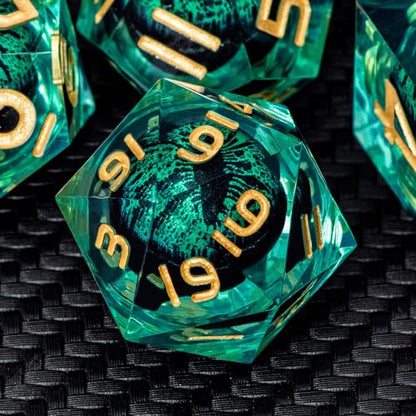 Dragon Eye Dice Liquid Core DND Dice Green Sharp Edged Dice Set with Gift Box