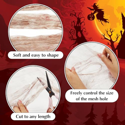 Halloween Cheese cloth 70.87 x 196.85 Inch Light Bloody Cheesecloth Roll for Crafts Large Cotton Muslin Gauze Fabric for Halloween Outdoor & Indoor Spooky Decoration