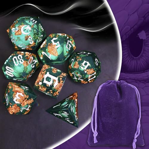The Green Moon of Mystery Liquid Core DND Dice Set (7 Count)