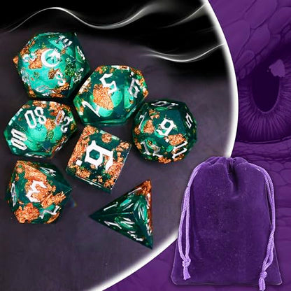 The Green Moon of Mystery Liquid Core DND Dice Set (7 Count)