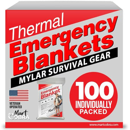 Emergency Blanket Mylar Thermal Space Survival Gear & Supplies 100 (100 Count)