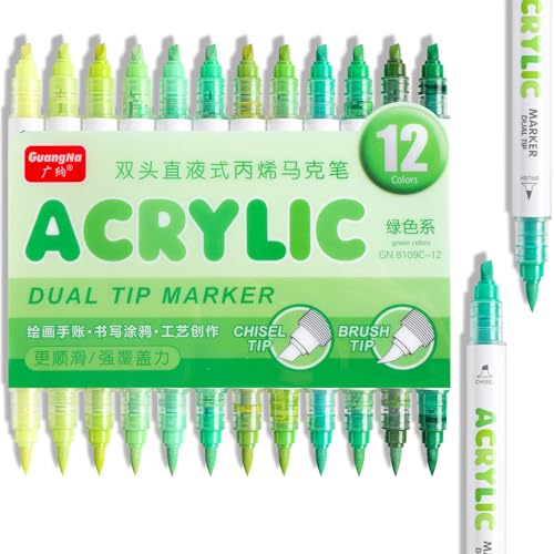 12 Colors Dual Tip Acrylic Paint Markers (12 Count)