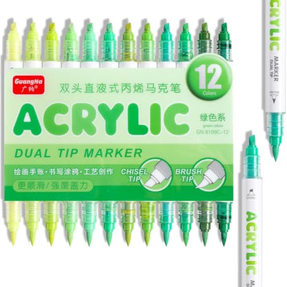 12 Colors Dual Tip Acrylic Paint Markers (12 Count)