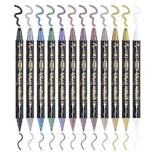 12Colors Metallic Paint Markers Bold and Fine Dual (12 Count)