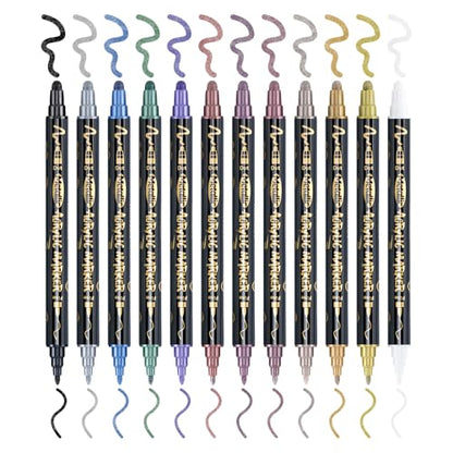 12Colors Metallic Paint Markers Bold and Fine Dual (12 Count)