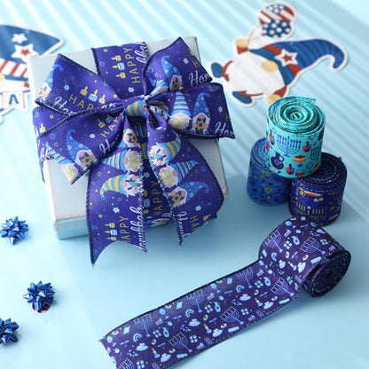 12 Rolls 60 Yard Hanukkah Wired Ribbon for Wreath Craft Bow (12 Count)