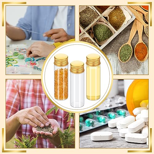 100 Pcs Small Clear Vials Spice Mini Jars with Lids Mini Glass Bottles with Screw Aluminum Metal Caps Tiny Jars Sample Containers for Powder Cream Cosmetic Jewelry Wedding (100 Count)