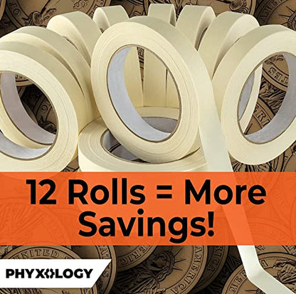 3/4 in Pro-Grade Masking Tape. 60 Yard 12 Pack = 720 Yards of Multi-Use, Easy Tear Tape. Great for Labeling, Painting, Packing and More. Adhesive Leaves No Residue. (2160 Foot)