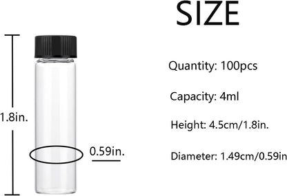 4ml Clear Small Glass Vials 100pcs with Screw Caps(100pcs)