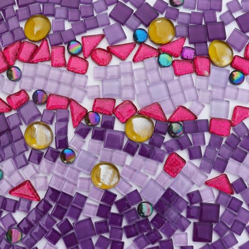 1.1LB Purple Mixed Irregular Crystal Glass Mosaic Tiles for Crafts (17.6 Ounce)