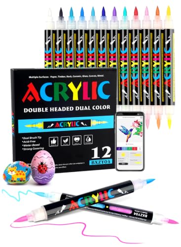 24 Colors Acrylic Paint Markers with 12 Dual