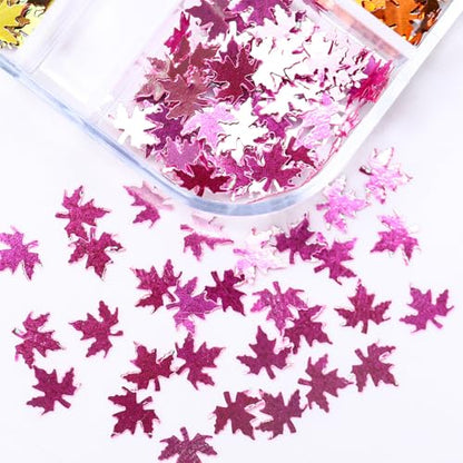 Thanksgiving Glitter Maple Leaf Nail Sequins Holographic Laser Mixed Color Fall Nail Flakes Design Nail Charms 3D Confetti Nail Art Stickers Maple Leaves Nail Glitter Sequins for Women (2 Ounce)