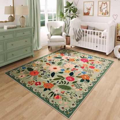 Bedroom Rug 3x5 Rug Washable Area Rug Non Slip Low Pile Boho Floral Small Carpet for Bedroom