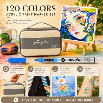 120 Color Acrylic Paint Markers Set (120 Count)