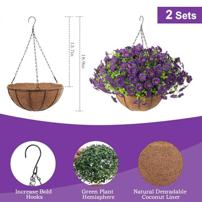 2 Set Artificial Outdoor Flowers with Hanging Basket (2 Count)