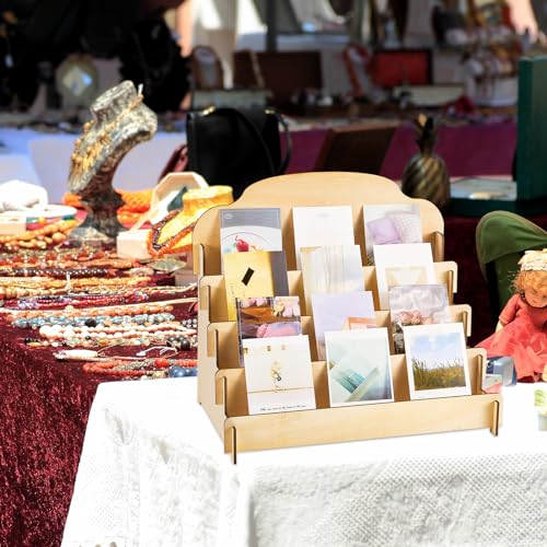 2 Pcs 4 Tier Greeting Card Display Stand Wooden Sticker Display Stand Portable Card Display Rack for Vendors Retail Counter Table Display Trade Shows Showcase