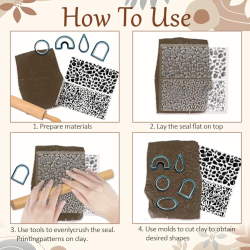 Tile Pattern Polymer Clay Texture Sheets Pebble Texture Silicone Clay Texture Stamp Clay Modeling Pattern Pad Texture Sheets for Earrings Jewelry Making