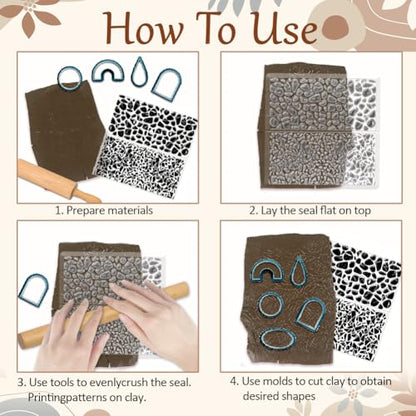 Tile Pattern Polymer Clay Texture Sheets Pebble Texture Silicone Clay Texture Stamp Clay Modeling Pattern Pad Texture Sheets for Earrings Jewelry Making