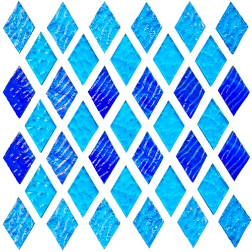 60 Pieces Diamond Shape Blue Mixed Transparent Stained Glass Mosiac Tiles (60 Count)