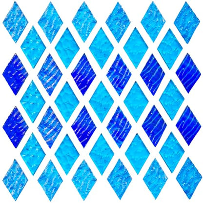60 Pieces Diamond Shape Blue Mixed Transparent Stained Glass Mosiac Tiles (60 Count)