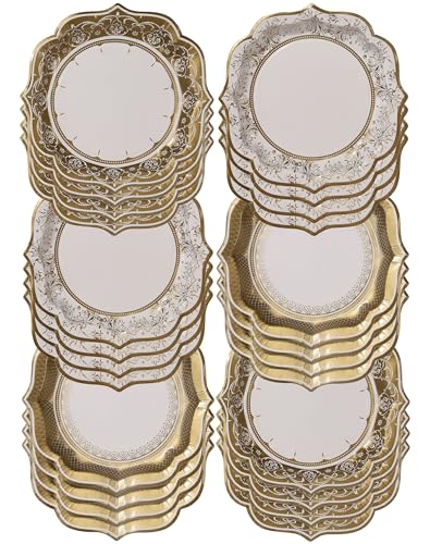 24 x Gold Disposable Paper Party Plates in 3 Styles (24 Count)
