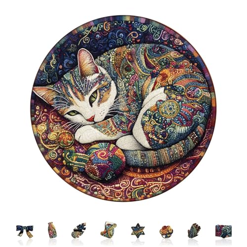 Yarn Cat Puzzles Adults Gifts for Women Men Wooden 200 Pieces 11.4 x 11.4in